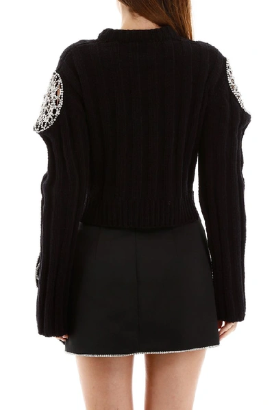 Shop Area Embellished Cropped Knitted Sweater In Black