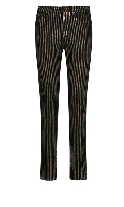 Shop Saint Laurent Embellished Striped Jeans In Black