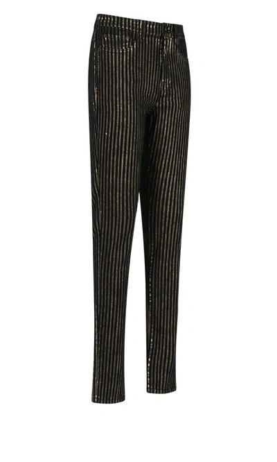 Shop Saint Laurent Embellished Striped Jeans In Black