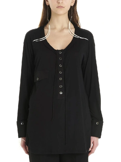 Shop Ann Demeulemeester Scoop Neck Buttoned Top In Black