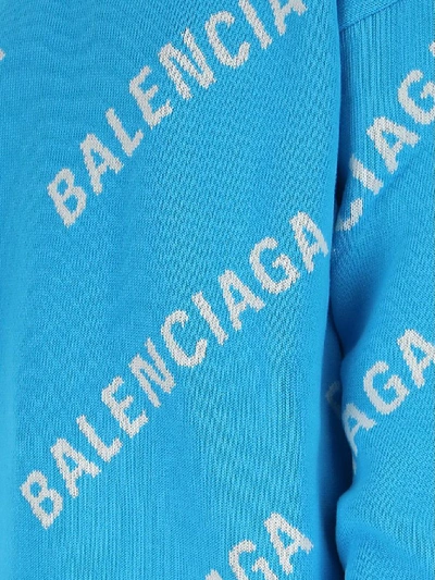 Shop Balenciaga All Over Logo Sweater In Blue