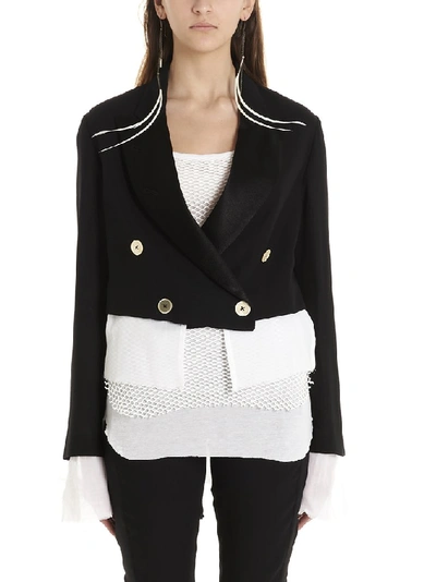 Shop Ann Demeulemeester Layered Cropped Blazer In Black