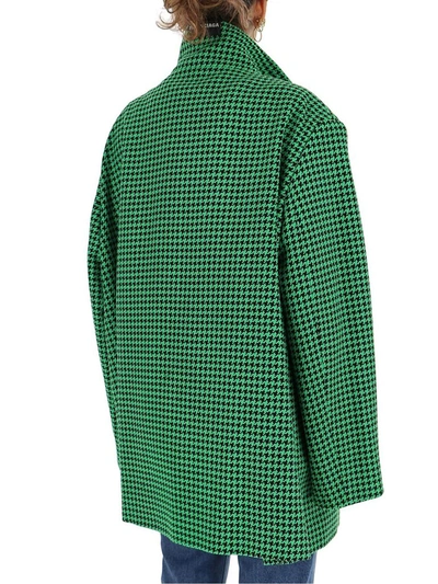 Shop Balenciaga Houndstooth Oversized Coat In Green