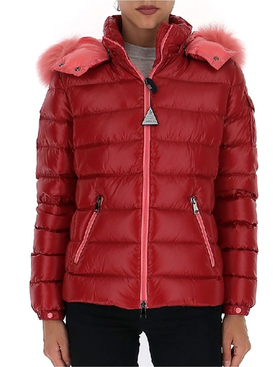 Shop Moncler Fur Trim Hooded Puffer Jacket In Red