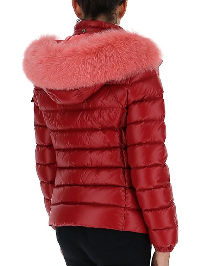 Shop Moncler Fur Trim Hooded Puffer Jacket In Red