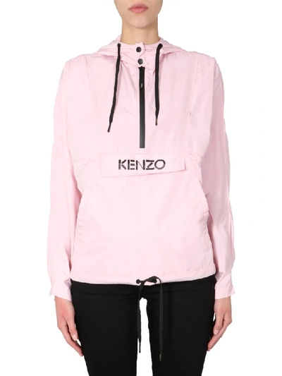 Shop Kenzo Logo Drawstring Hooded Windbreaker In Pink