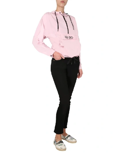 Shop Kenzo Logo Drawstring Hooded Windbreaker In Pink