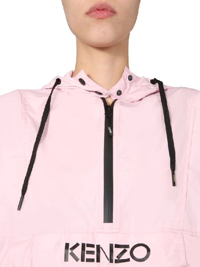 Shop Kenzo Logo Drawstring Hooded Windbreaker In Pink