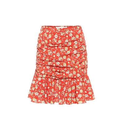 Shop Veronica Beard Taras Floral Stretch-silk Miniskirt In Red
