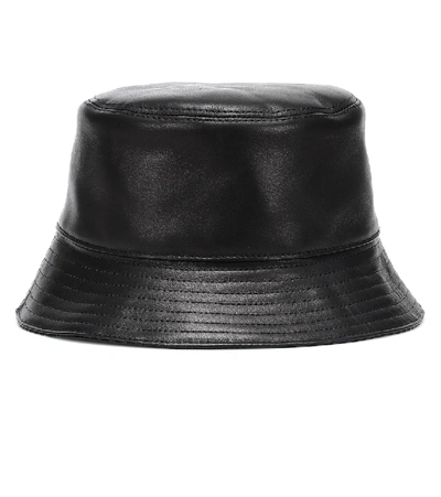 Shop Loewe Leather Bucket Hat In Black