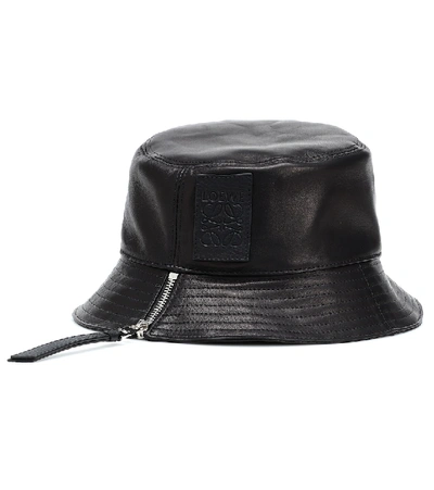 Shop Loewe Leather Bucket Hat In Black