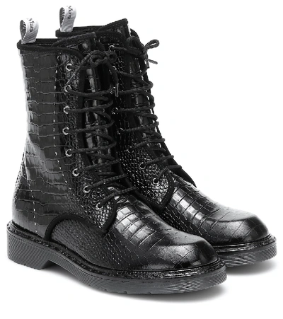 Shop Max Mara Bon Croc-effect Leather Combat Boots In Black