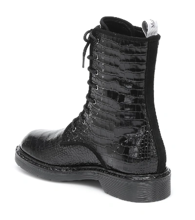 Shop Max Mara Bon Croc-effect Leather Combat Boots In Black