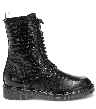 Shop Max Mara Bon Croc-effect Leather Combat Boots In Black