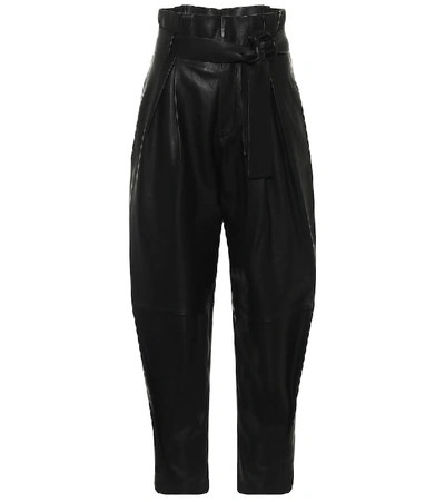 Shop Red Valentino Leather Tapered Paperbag Pants In Black
