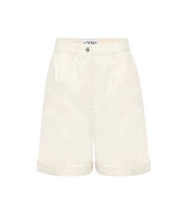 Shop Loewe High-rise Cotton Bermuda Shorts In White