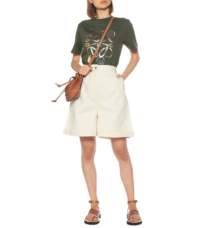 Shop Loewe High-rise Cotton Bermuda Shorts In White