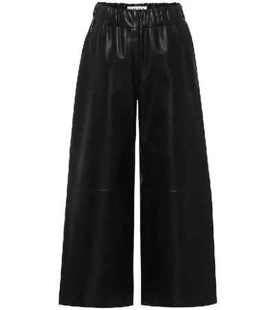 Shop Loewe High-rise Cropped Leather Pants In Black