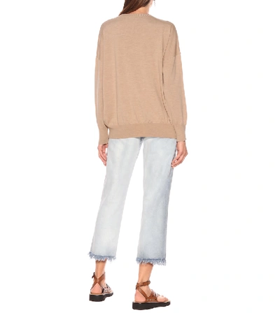 Shop Loewe Embroidered Wool Sweater In Beige