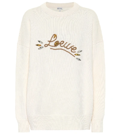 Shop Loewe Embellished Wool Sweater In Beige