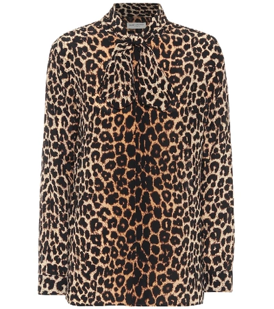 Shop Saint Laurent Leopard-print Silk Blouse In Brown