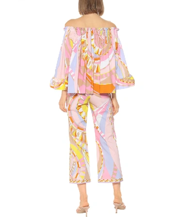 Shop Emilio Pucci Printed Stretch-cotton Off-shoulder Top In Multicoloured