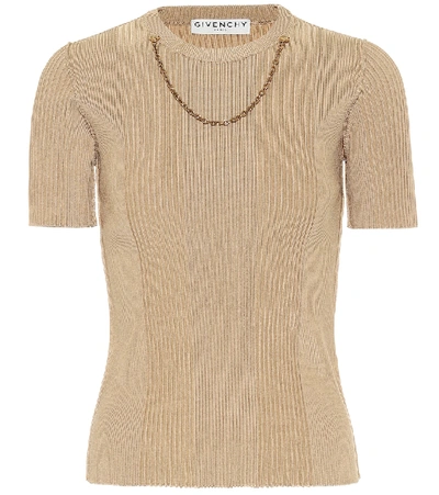 Shop Givenchy Embellished Ribbed-knit Top In Beige