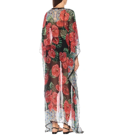 Shop Dolce & Gabbana Floral Silk-chiffon Kaftan In Red