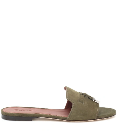 Shop Loro Piana Summer Charms Suede Sandals In Green