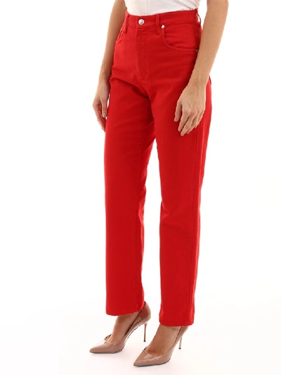 Shop Msgm Straight Leg Denim Jeans In Red