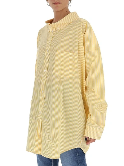 Shop Balenciaga Logo Print Striped Shirt In Yellow