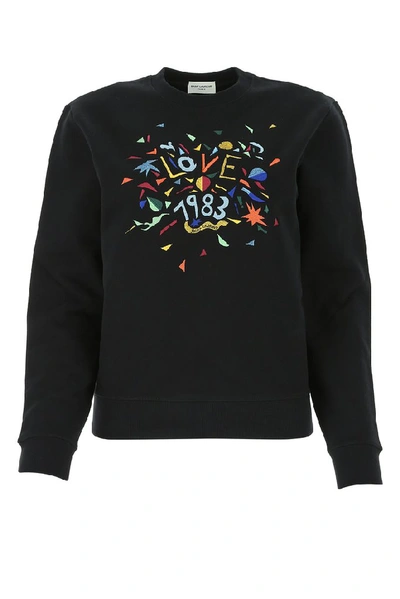 Shop Saint Laurent Love 1983 Embroidered Sweatshirt In Black
