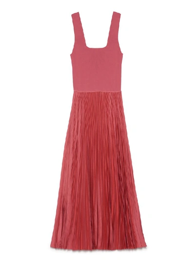 Shop Theory Pleated Square Neck Midi Dress In Red