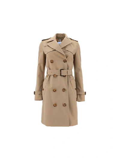 Shop Burberry Double Breasted Belted Trench Coat In Brown