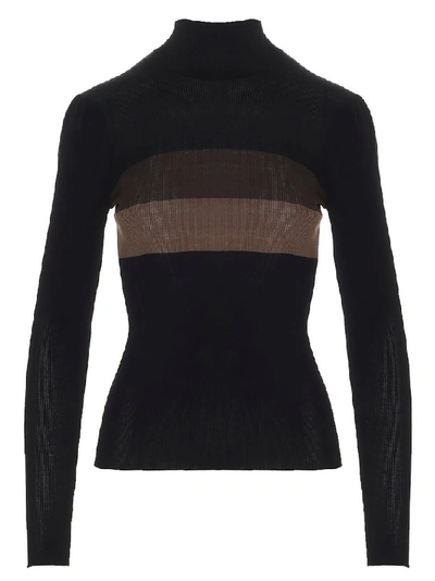 Shop Fendi Contrasting Stripe Roll Neck Sweater In Black
