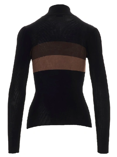 Shop Fendi Contrasting Stripe Roll Neck Sweater In Black