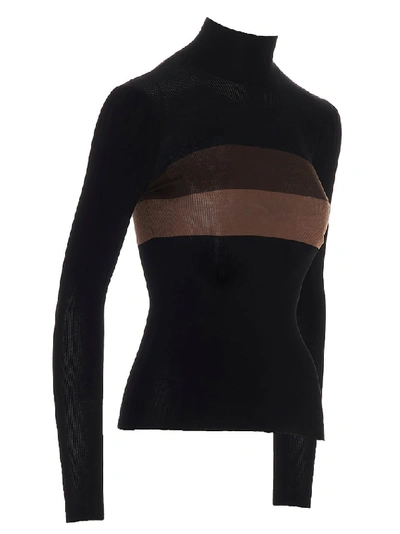 Shop Fendi Contrasting Stripe Roll Neck Sweater In Black