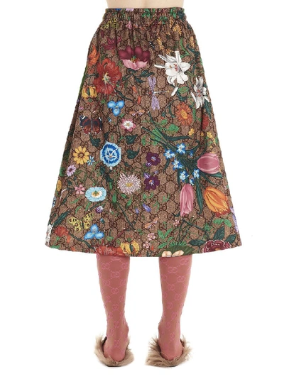 Shop Gucci Gg Flora Print Jersey Skirt In Multi