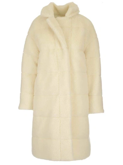 Shop Moncler Double Breasted Teddy Coat In White