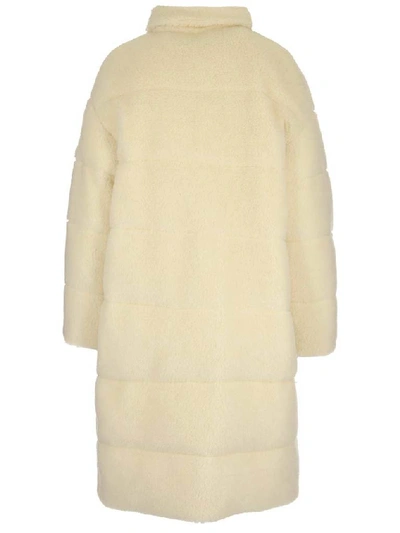 Shop Moncler Double Breasted Teddy Coat In White