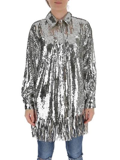 Shop Pinko Sequinned Shirt Jacket In Silver