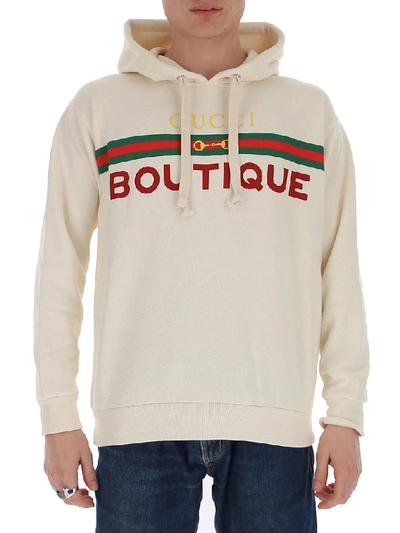 Shop Gucci Boutique Drawstring Hoodie In White