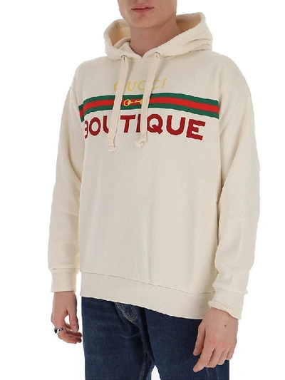 Shop Gucci Boutique Drawstring Hoodie In White