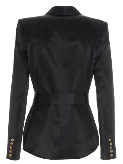 Shop Balmain Double Breasted Belted Blazer In Black