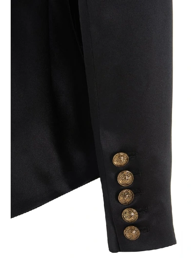 Shop Balmain Double Breasted Belted Blazer In Black