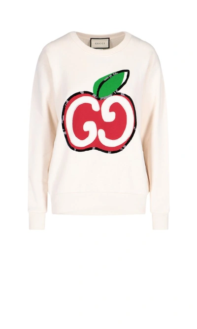 Shop Gucci Gg Apple Embellished Sweater In White