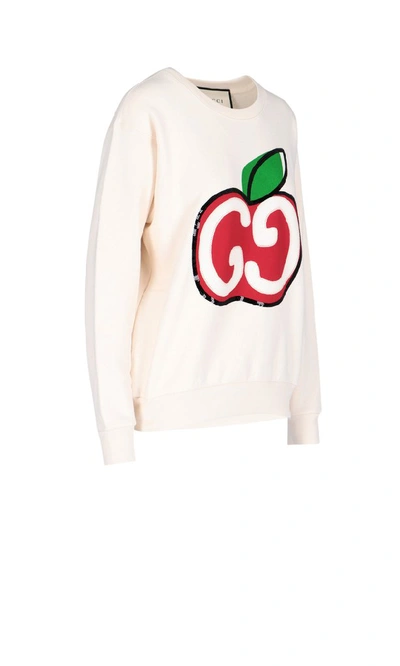 Shop Gucci Gg Apple Embellished Sweater In White