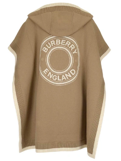 Shop Burberry Logo Hooded Cape In Beige