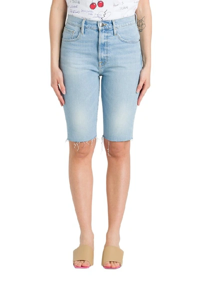 Shop Frame Raw Hem Denim Shorts In Blue