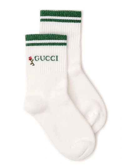 Shop Gucci Floral Logo Embroidered Socks In White